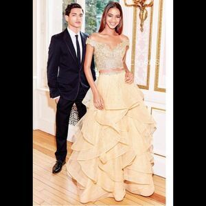 NEW CLARISSE style # 5048 two pieces ruffled gold gown maxi dress 2